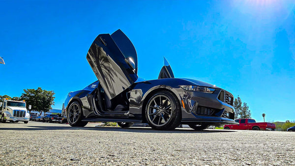 Our Newest Prototype, check out @jake_cupz Ford Mustang with lambo door conversion kit installed and manufactured by Vertical Doors, Inc.