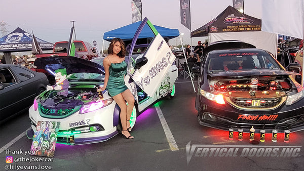 Check out @thejokercar Honda Civic from California featuring Vertical Lambo Doors Conversion Kit from Vertical Doors, Inc.