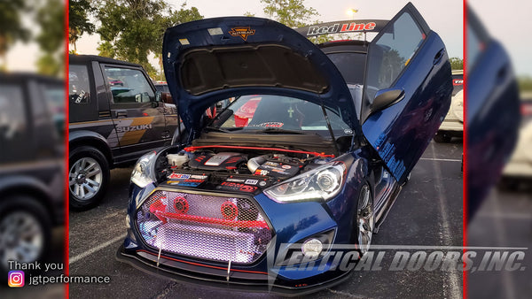 Jose's Hyundai Veloster featuring Vertical Doors, Inc., vertical lambo door conversion kit.