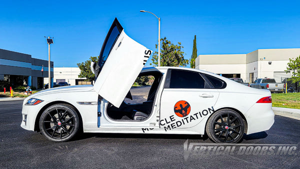 @musclemeditation Jaguar XF-TYPE from California featuring Vertical Doors, Inc., vertical lambo doors conversion kit.