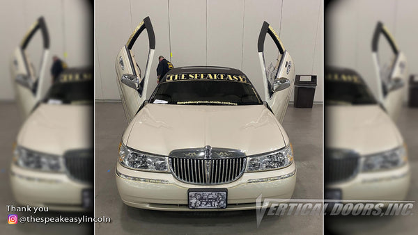 Check out Damon's @thespeakeasylincoln Lincoln Town Car from Kentucky featuring Vertical Lambo Doors Conversion Kit from Vertical Doors, Inc.
