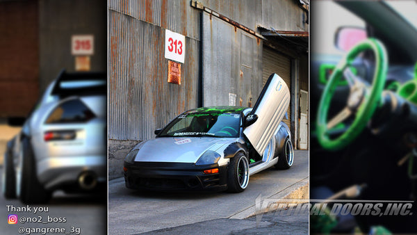 Check out Austin's @gangrene_3g Mitsubishi Eclipse from California featuring Vertical Lambo Doors Conversion Kit from Vertical Doors, Inc.