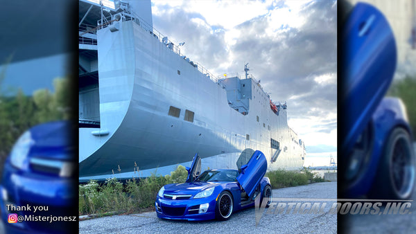 Check out @Misterjonesz Saturn Sky from Maryland with Vertical Lambo Doors Conversion Kit for Vertical Doors, Inc.