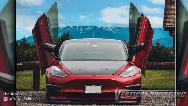 @Tesla_Exllnce Tesla Model 3 from Washington featuring vertical lambo doors conversion kit by Vertical Doors, Inc.