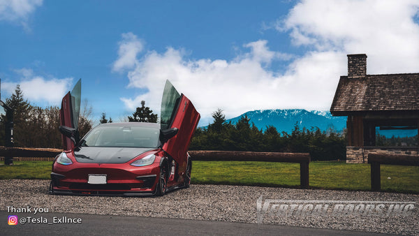 @Tesla_Exllnce Tesla Model 3 from Washington featuring vertical lambo doors conversion kit by Vertical Doors, Inc.