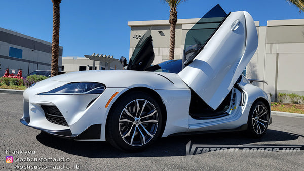 Check out PCH Custom Audio customer's Toyota Supra from Long Beach, CA featuring Vertical Lambo Doors Conversion Kit from Vertical Doors, Inc.