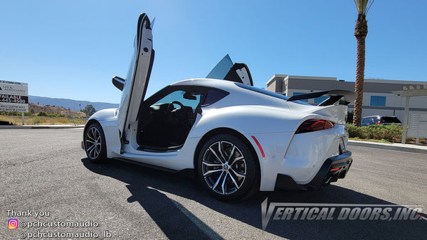 Check out PCH Custom Audio customer's Toyota Supra from Long Beach, CA featuring Vertical Lambo Doors Conversion Kit from Vertical Doors, Inc.