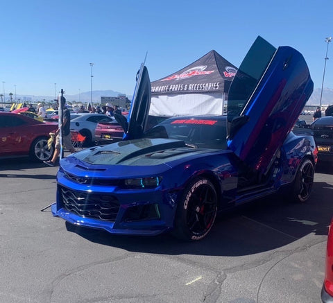On Fire Auto Customs| Los Angeles CA | (Blue Demon) 2014 Camaro RS with Vertical Lambo Doors Conversion Kit