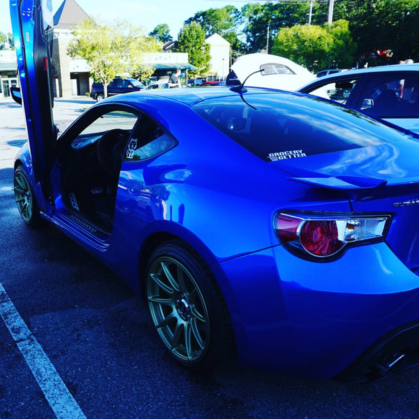 Aimee's Subary BRZ featuring Vertical Doors, Inc., vertical lambo door conversion kit.