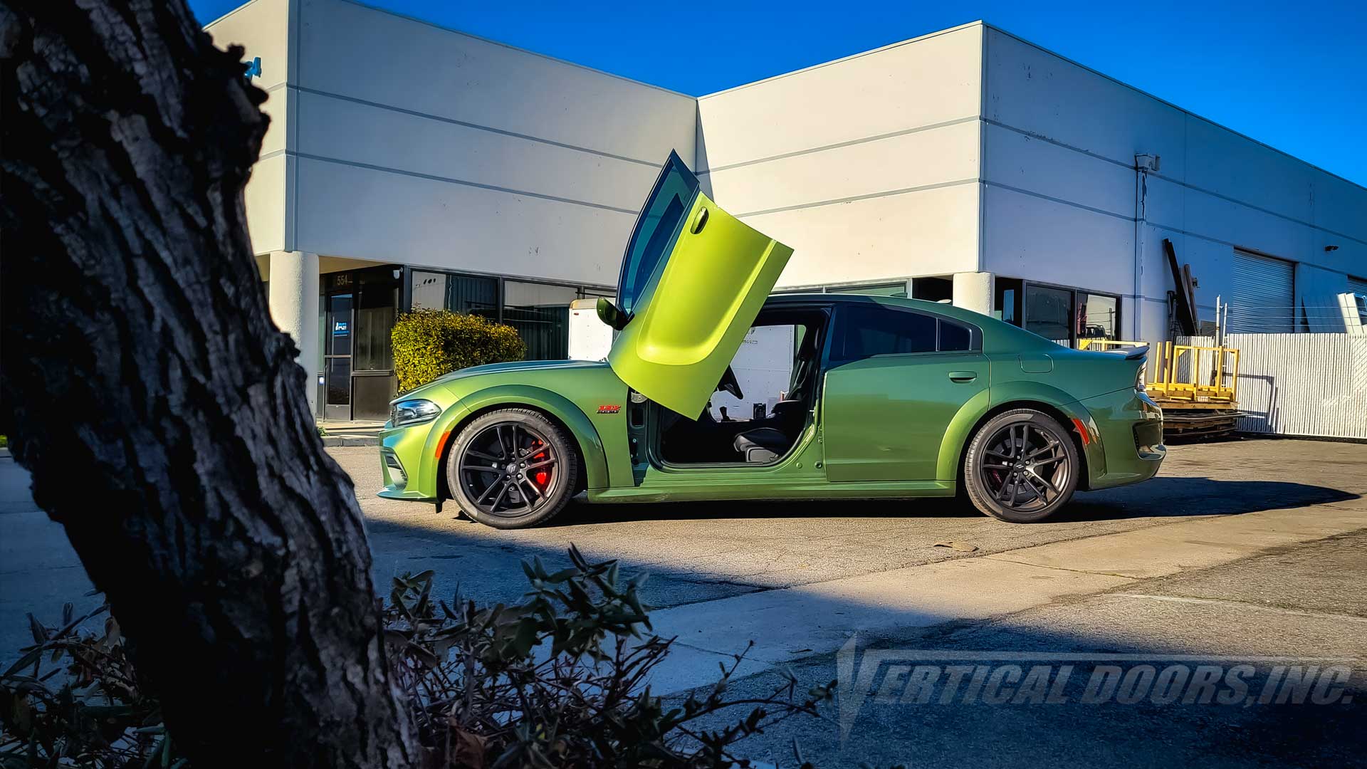green lamborghini with butterfly doors