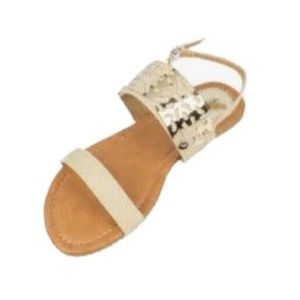 NWOB by VICTORIA K Gold Ankle Strap Flat Sandals Women's Size 9