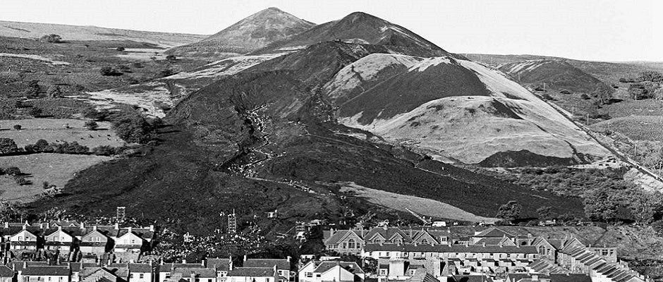 Aberfan Disaster - the huge coal tips above Aberfan, one collapsed and engulfed the school