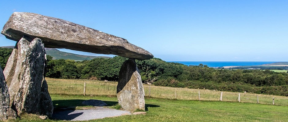 Pentre Ifan with the sea near to Newport Pembrokeshire in the background