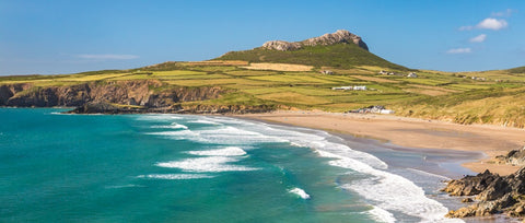 St Davids with nearby Whitesands Bay and Carn Llidi mountain