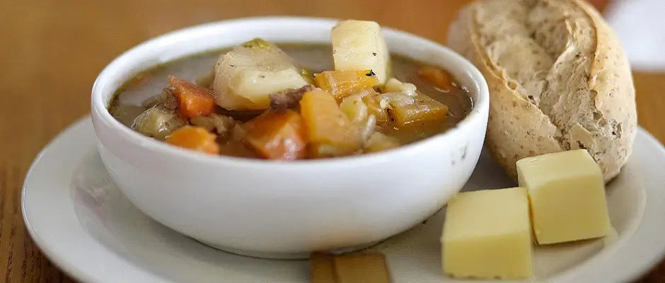 Cawl - Welsh cawl, a meal in a bowl with bread and cheese