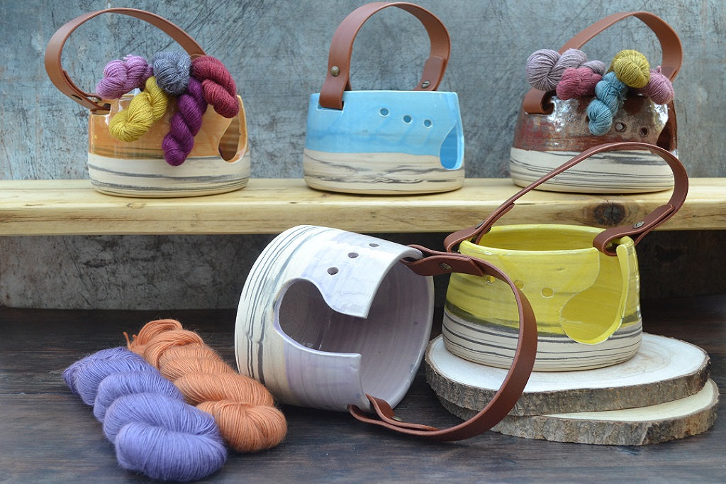 Yarn Bowls - Indivually hand made with distinctive leather handles
