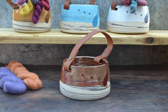 Yarn Bowls - Indivually hand made with distinctive leather handles - Copper