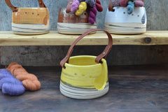 Yarn Bowls - Indivually hand made with distinctive leather handles - Daffodil