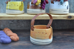 Yarn Bowls - Indivually hand made with distinctive leather handles - Pumpkin