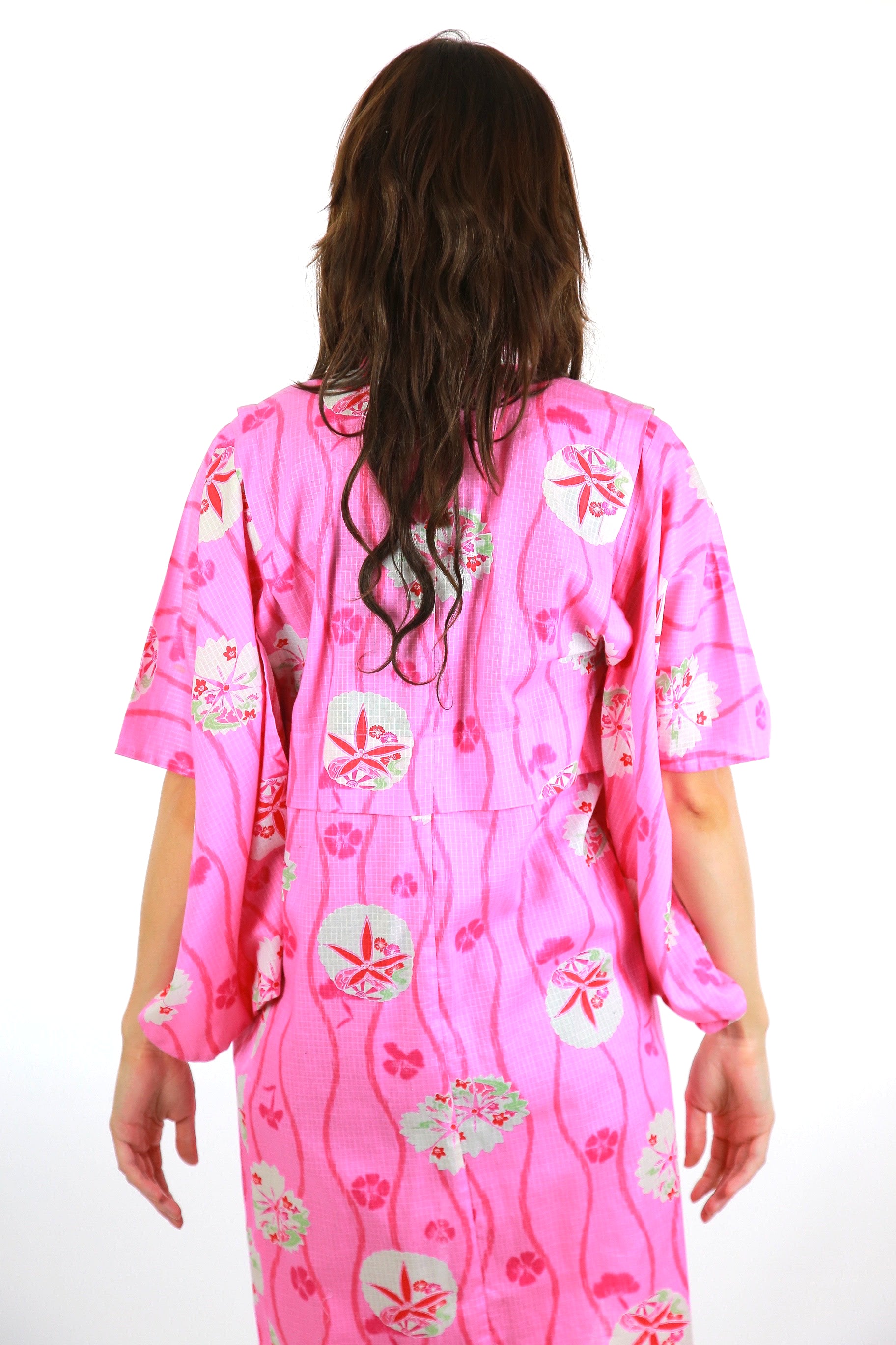 Genuine Asian kimono robe pink floral cotton hppie boho festival wrap jacket M