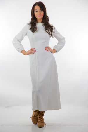 long sleeve white boho maxi dress