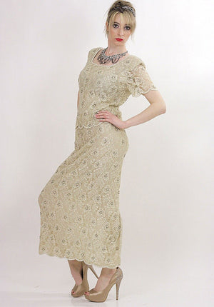 80s cream silk beaded party maxi dress - shabbybabe