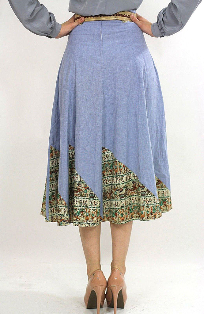 Vintage 70s Boho blue chambray patchwork maxi skirt
