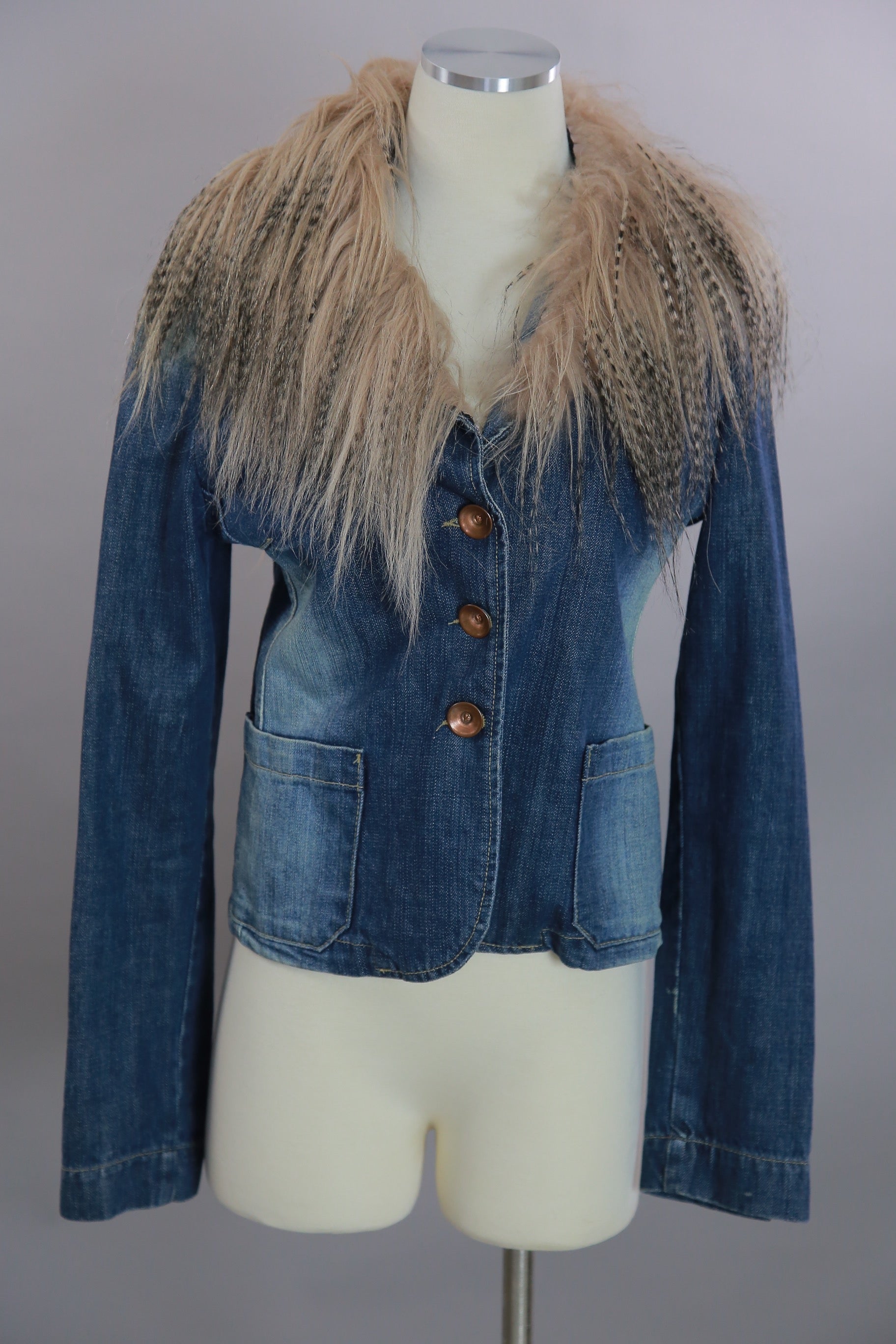 long denim jacket with fur