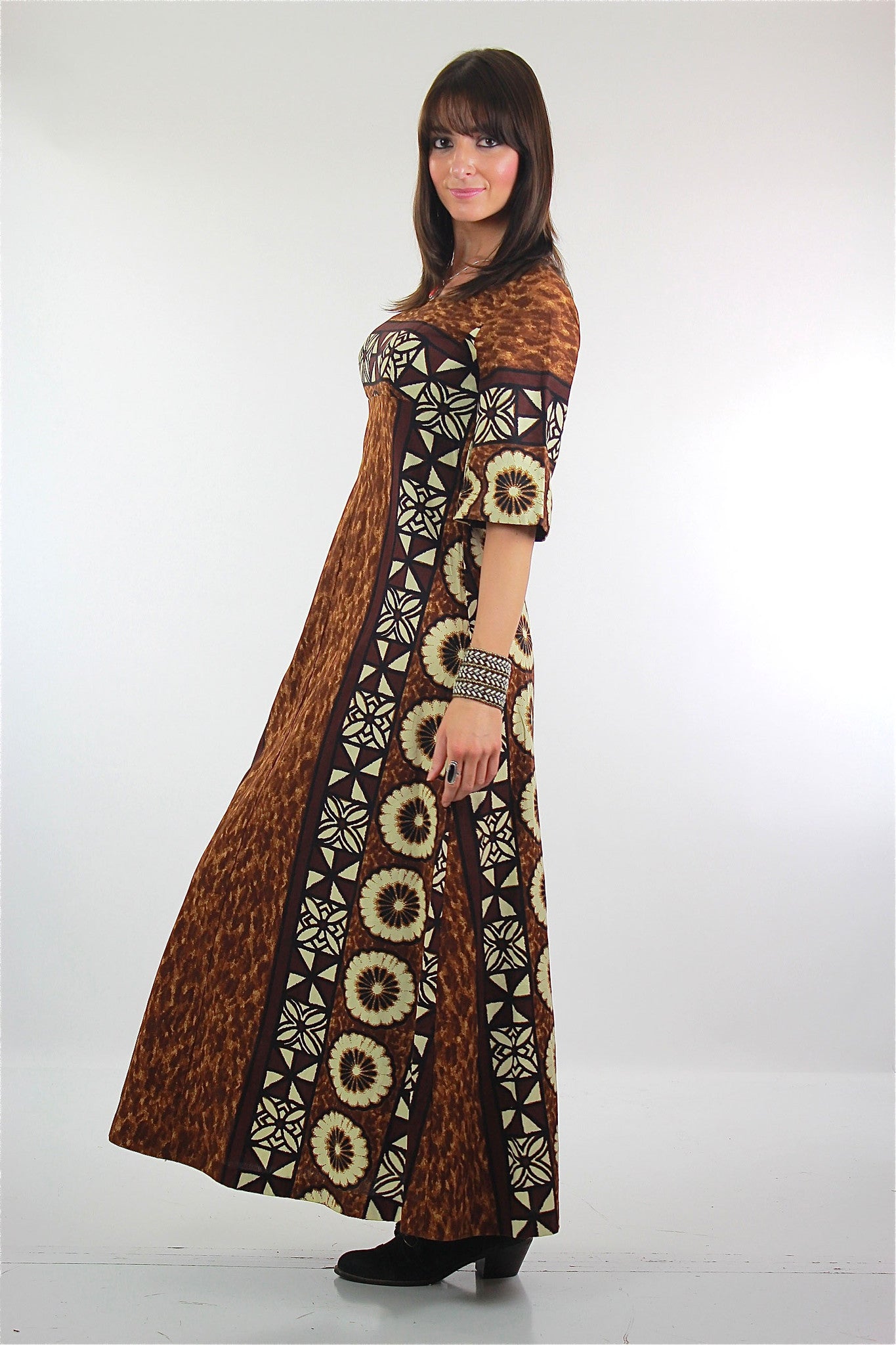 70s Hippie Bohemian Hawaiian tribal floral caftan dress