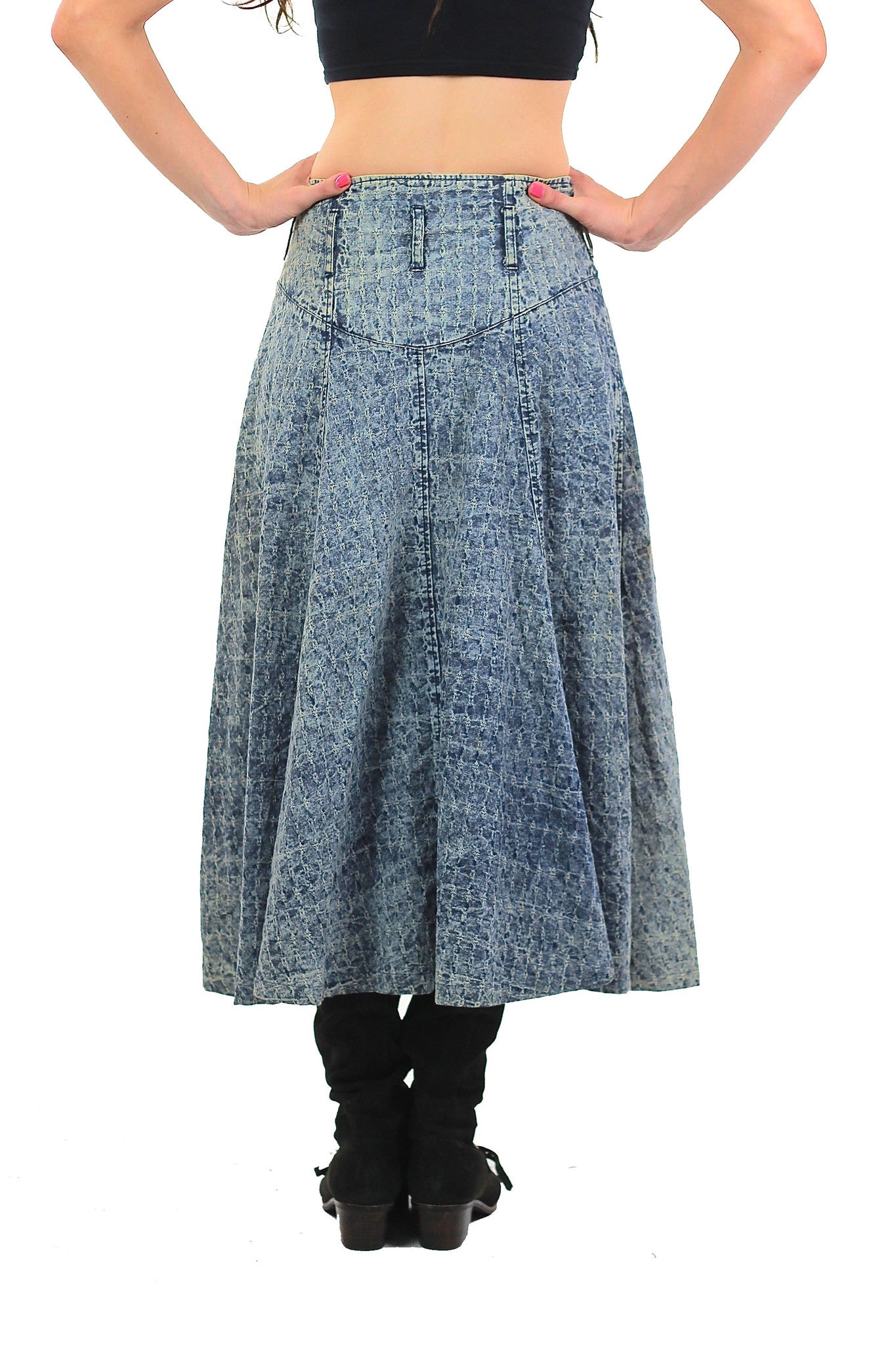 80s Acid wash skirt High waist Button 