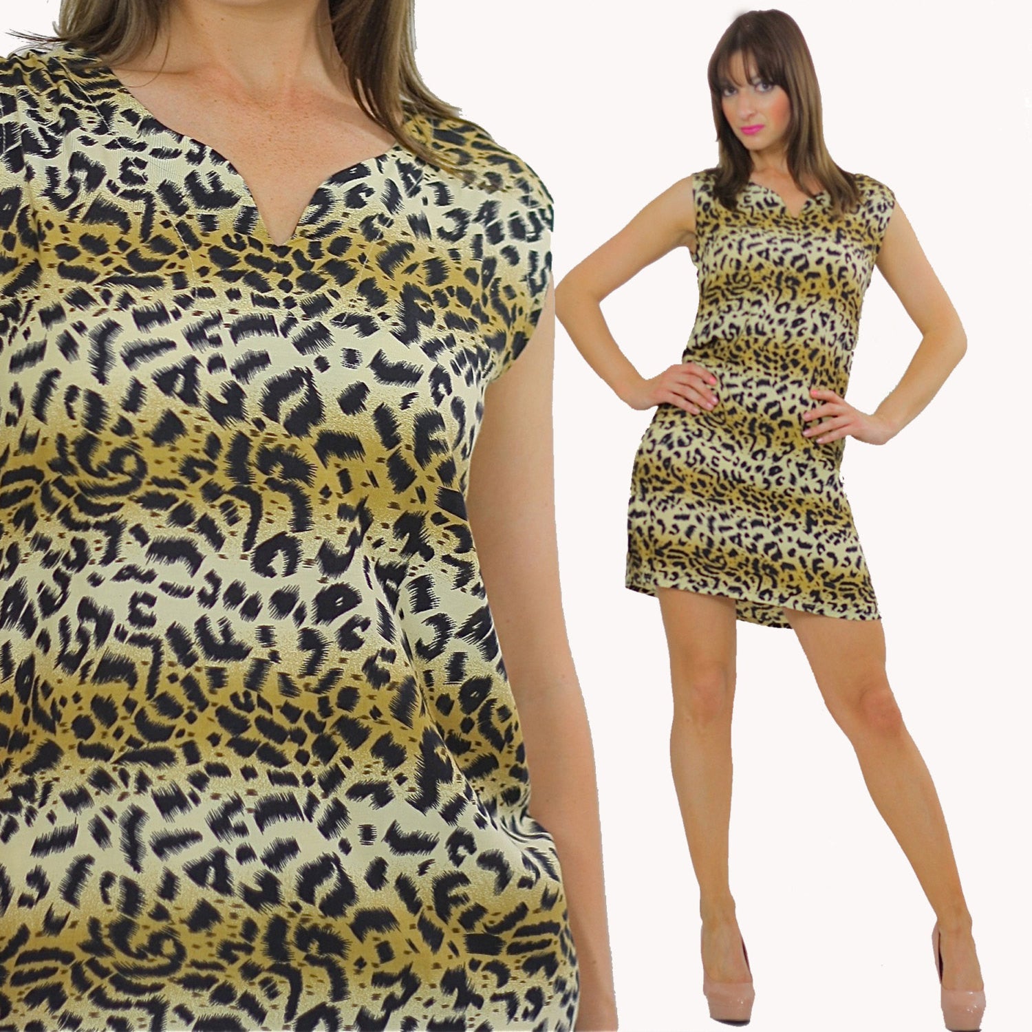 80s Ombre Animal print leopard mini dress - shabbybabe