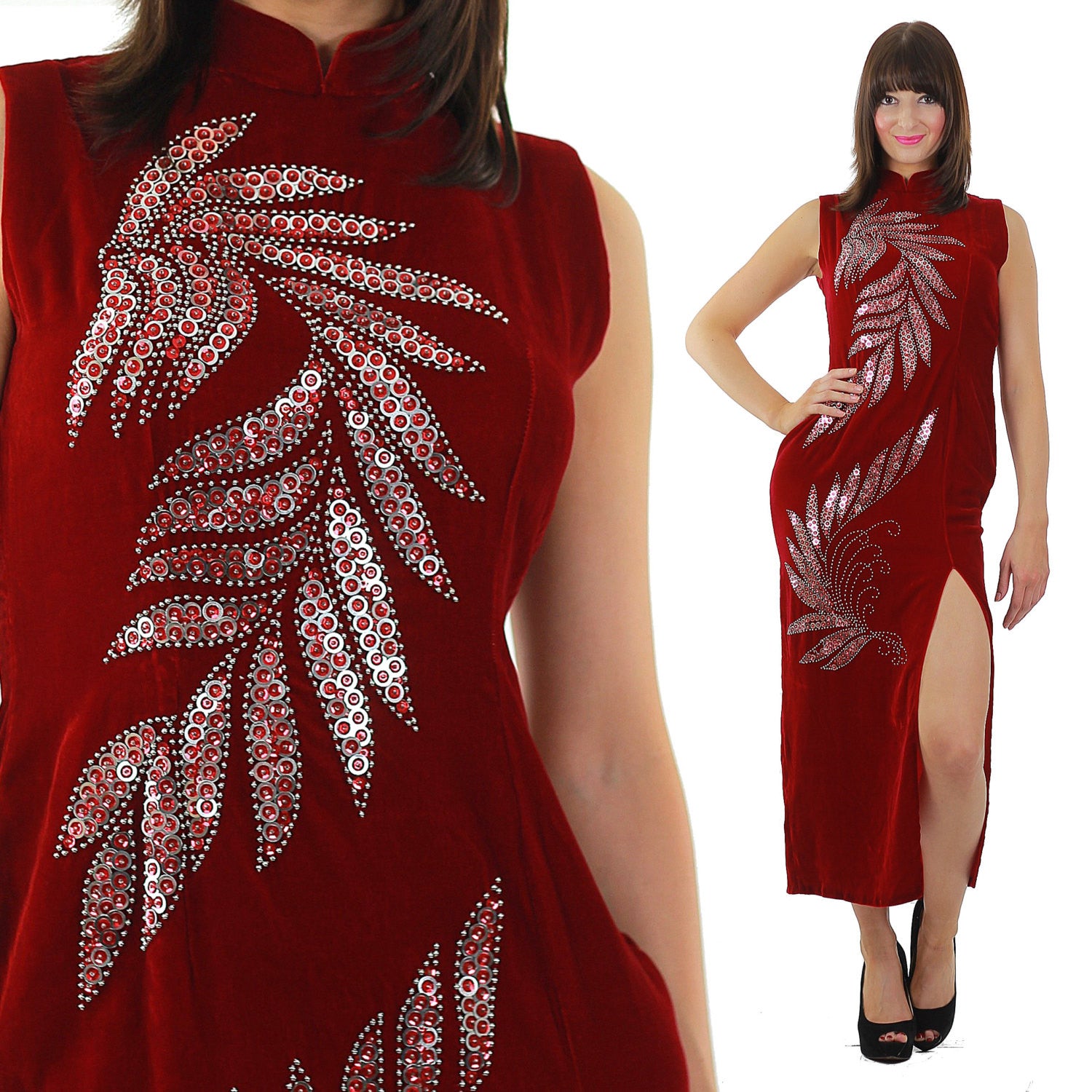 red velvet sequin dress