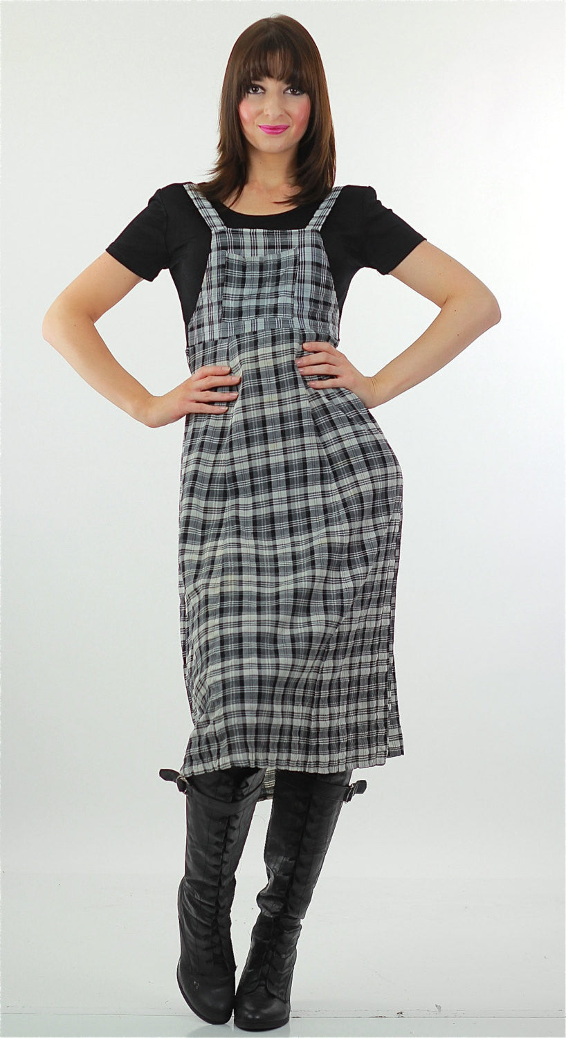 90s Grunge Tartan Plaid coverall maxi jumper Dress - shabbybabe