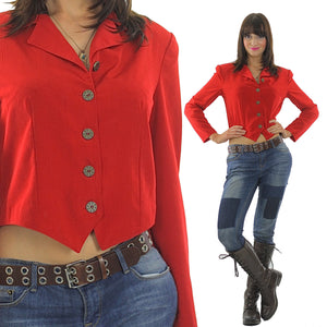 Red cropped jacket top Vintage 90s corset tie crop top M - shabbybabe