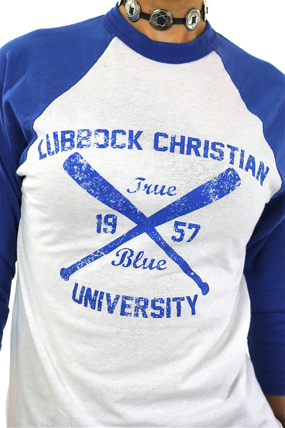 blue and white baseball shirt