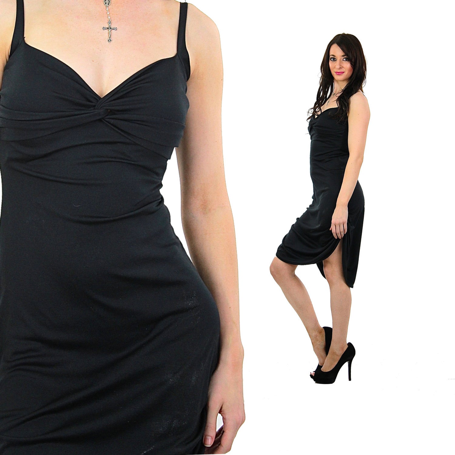 Vintage 80s open back Black Cocktail midi Dress - shabbybabe