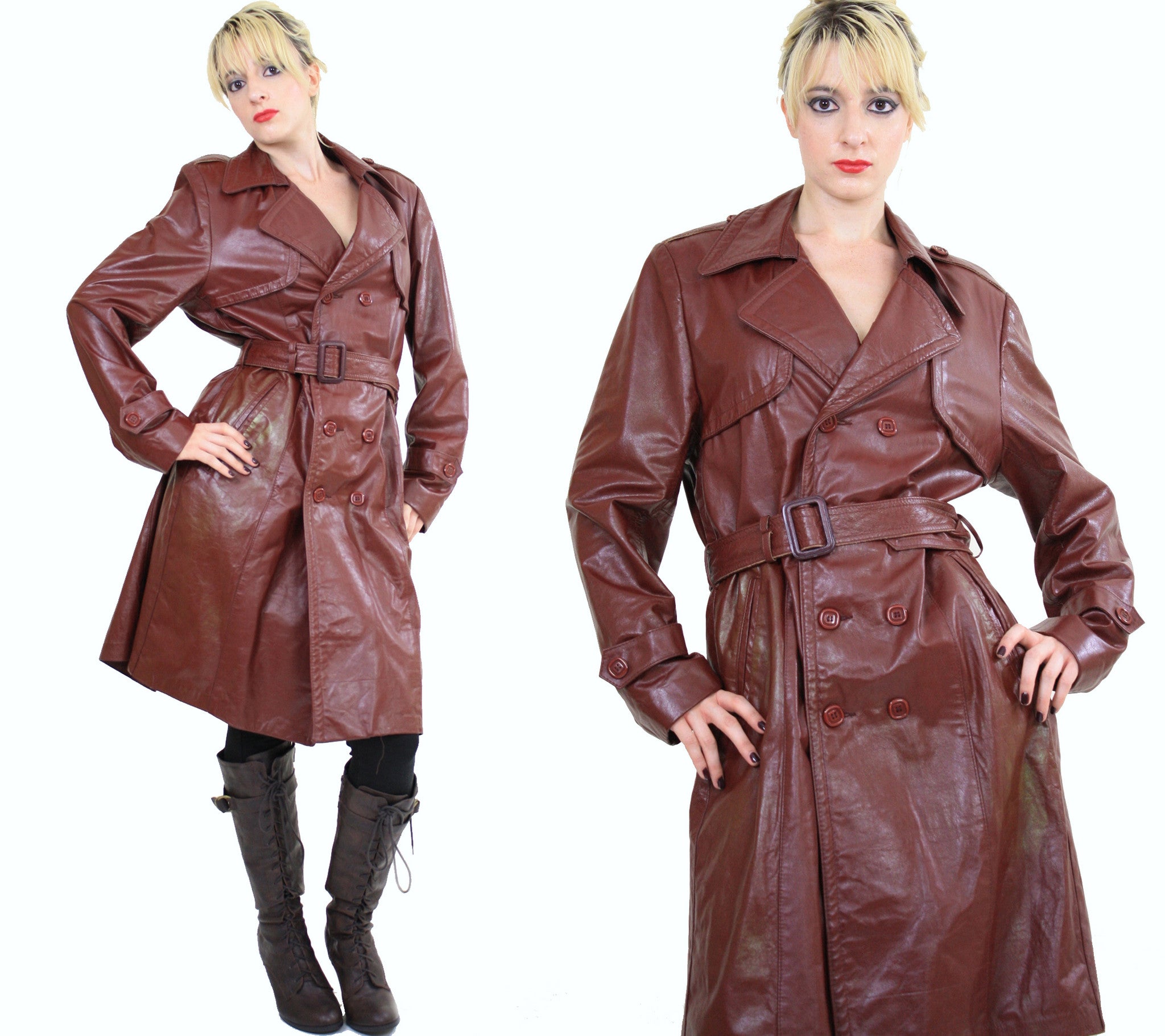 Vintage 70s Double Breasted Leather Trenchcoat