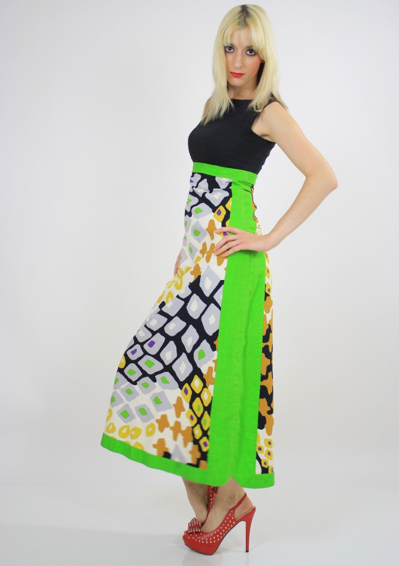 Authentic vintage 60s 1960s hippie boho abstract graphic mod maxi dress ...