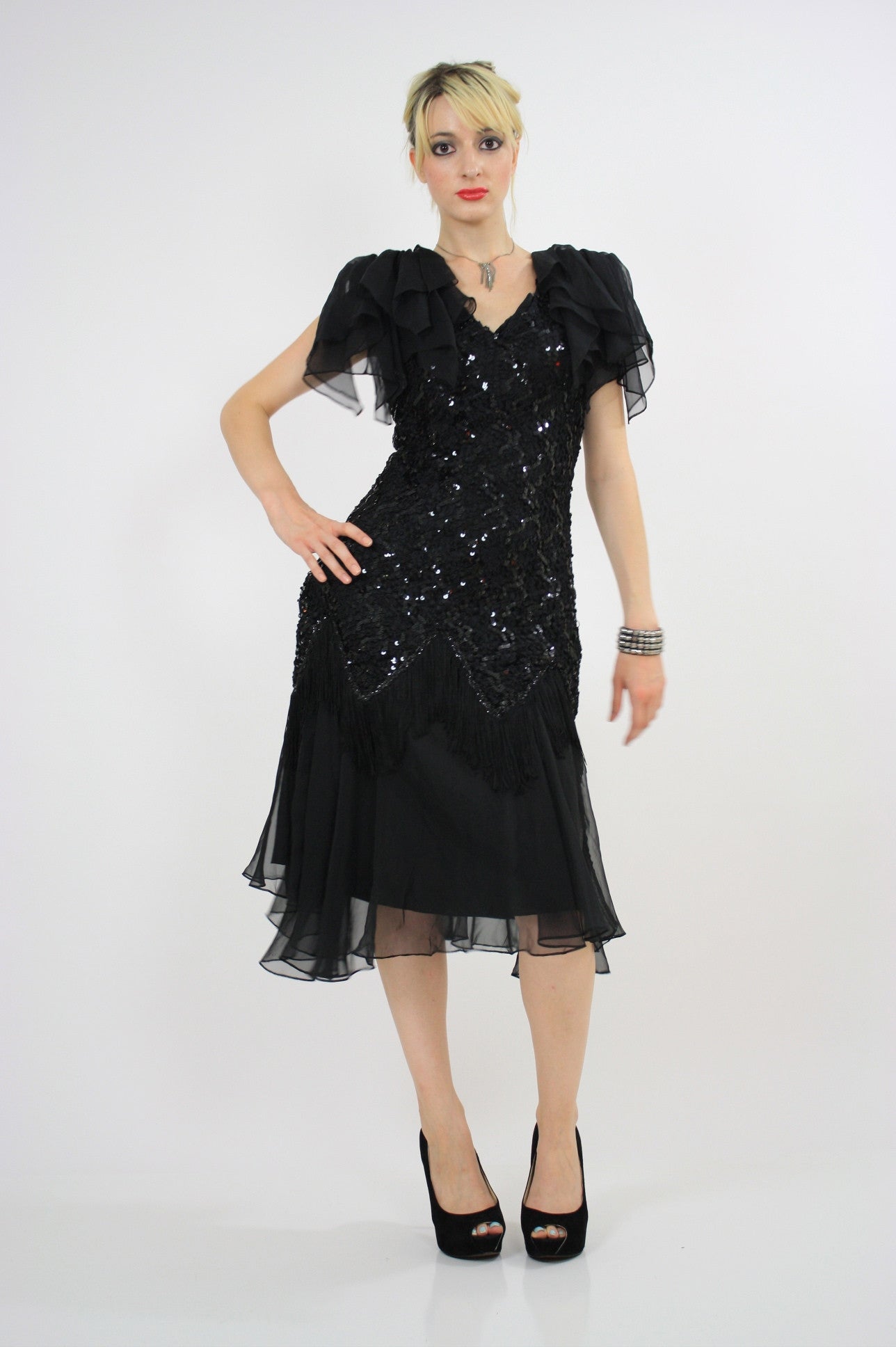 Vintage 80s sequin beaded cocktail party dress