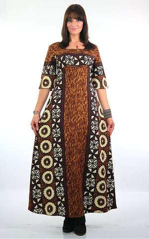 Vintage 70s Hippie Bohemian Hawaiian tribal floral caftan dress ...