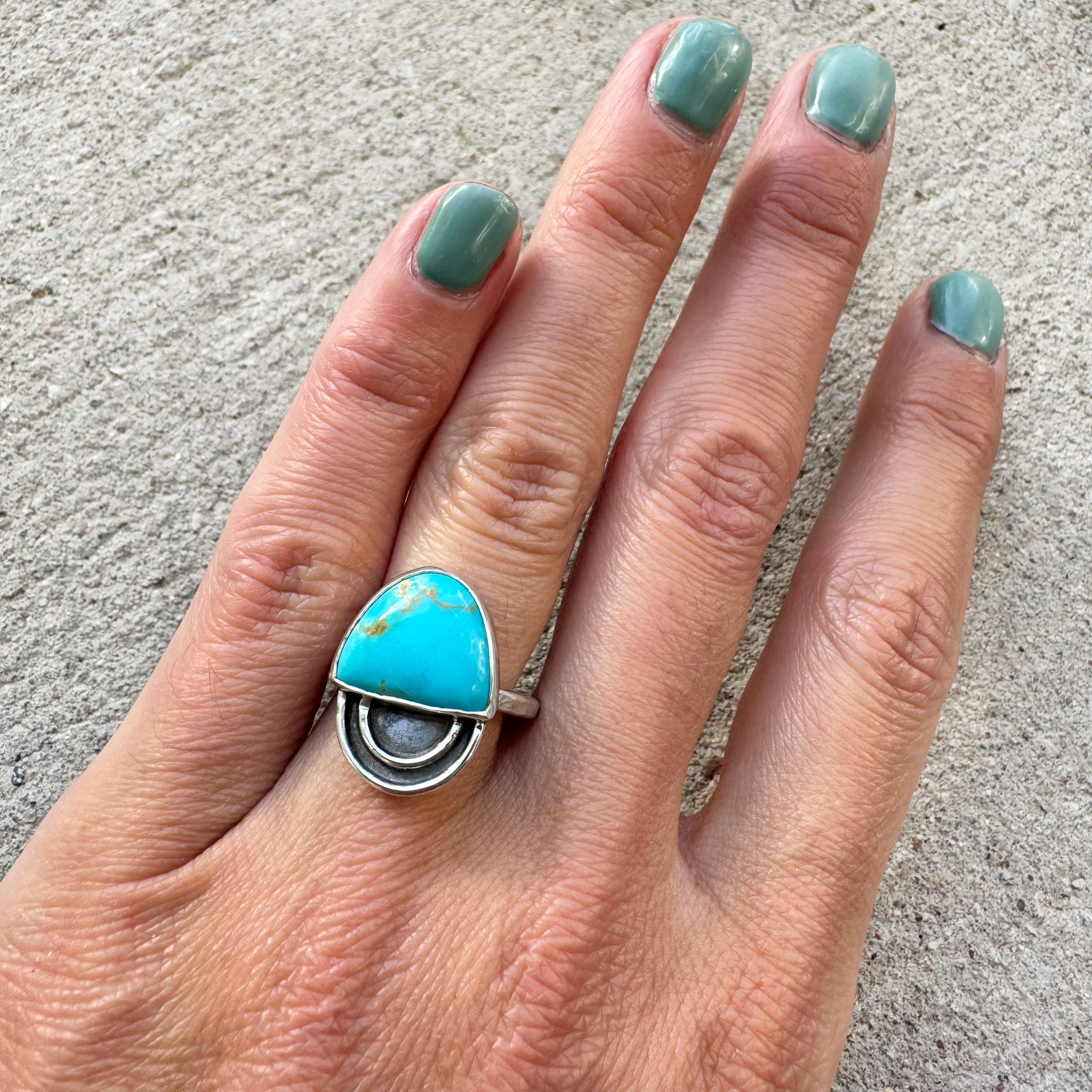 Turquoise Half Moon Ring Sz 6