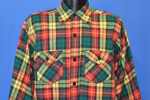 60s Frostproof Green Red Yellow Plaid Shirt Large - The Captains Vintage