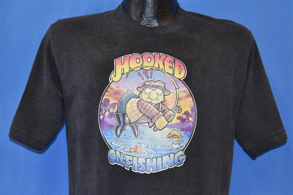 90s Hooked on Fishing Funny Cartoon t-shirt Large – The Captains Vintage