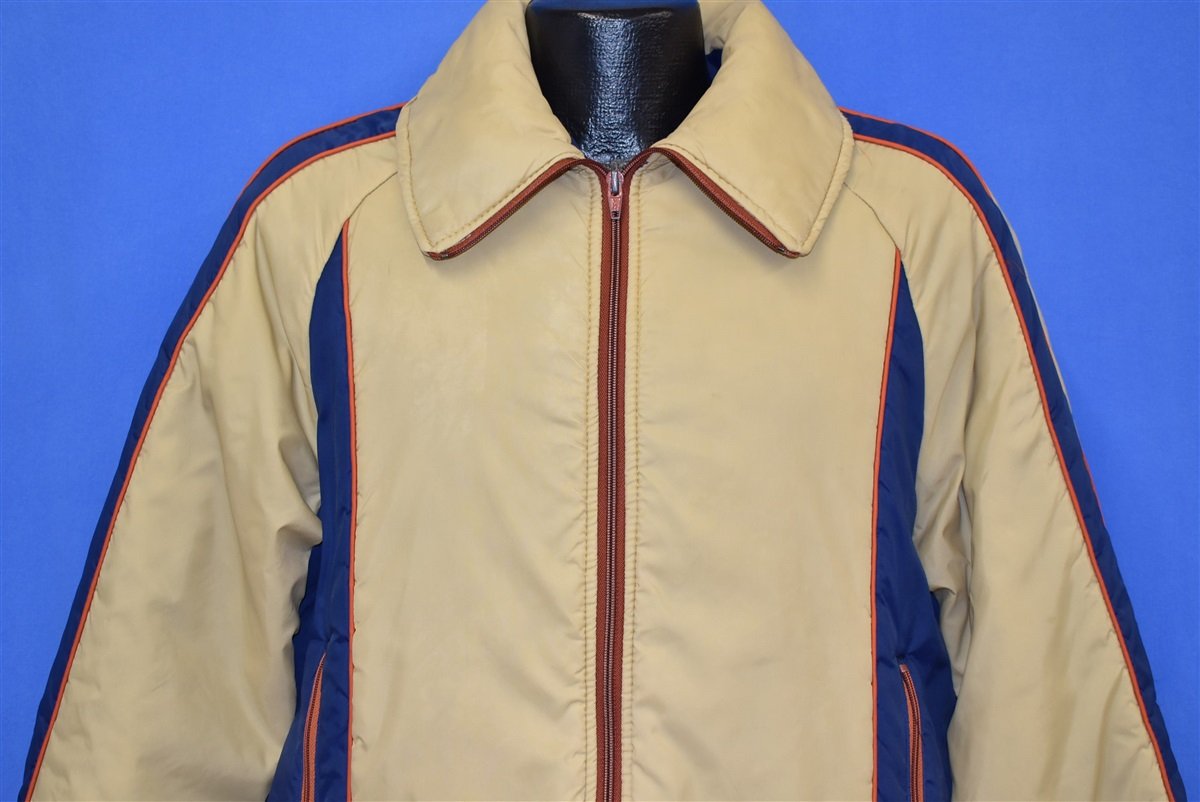 80s JC Penney Beige Blue Zip Up Ski Jacket Large