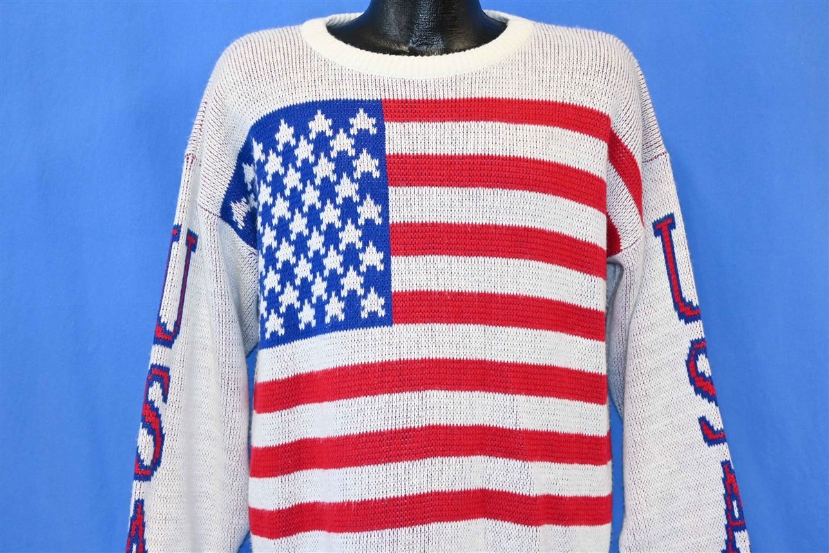 80s USA American Flag United States Sweater Large - The Captains Vintage
