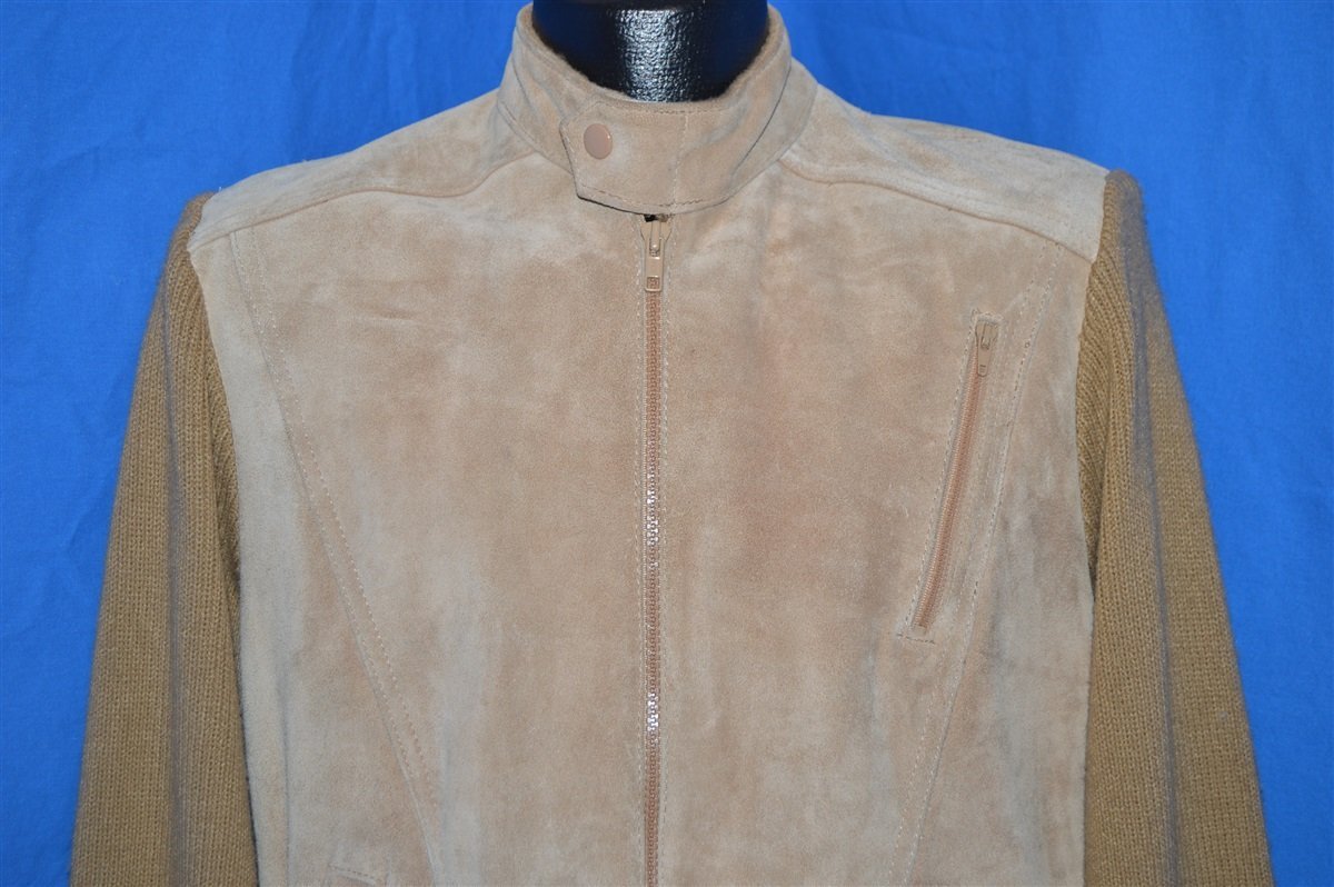 70s Suede Leather Sweater Jacket Men's Small