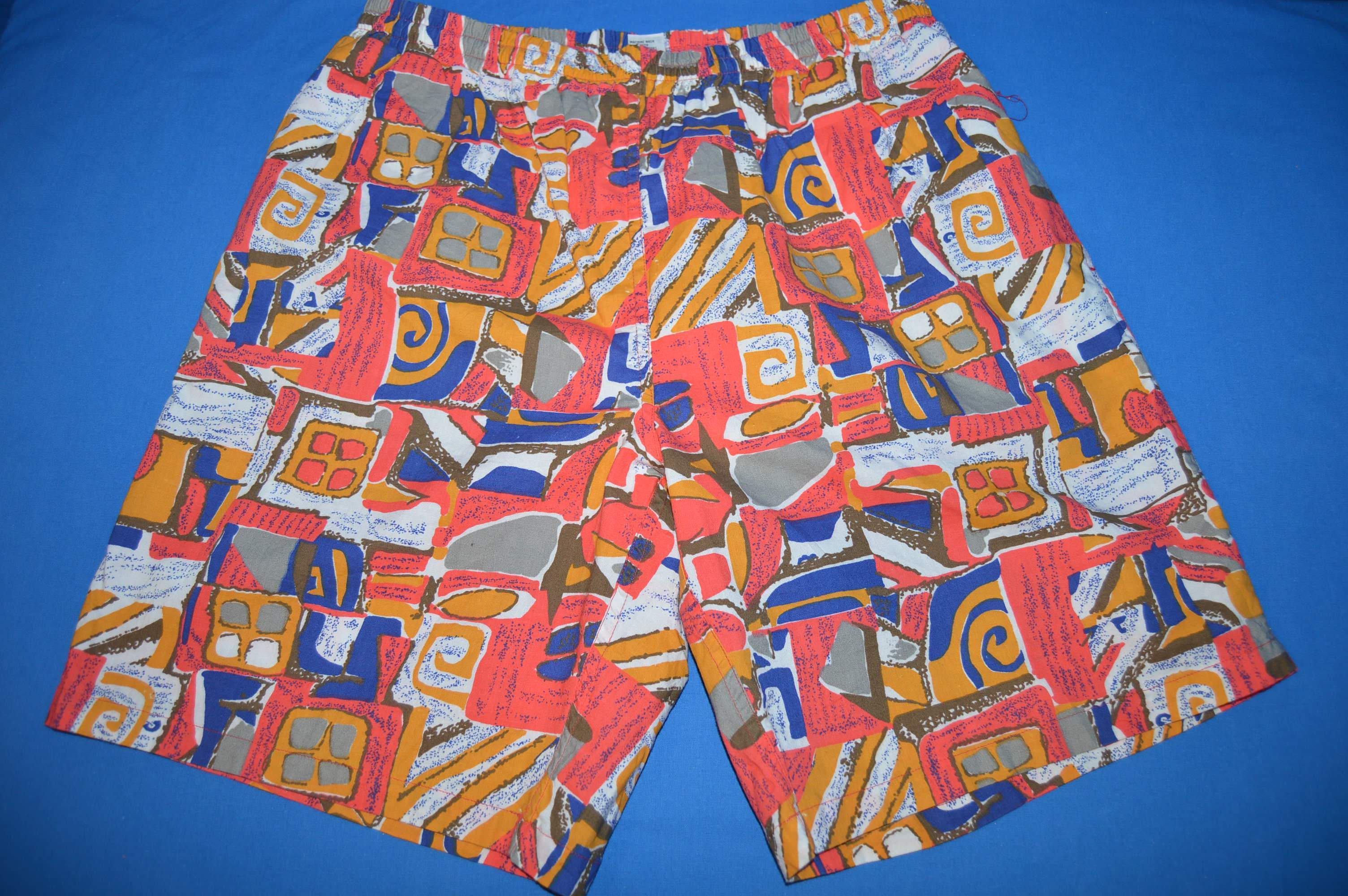 90s Tribal Print Nylon Lined Men's Swim Trunks Size Large