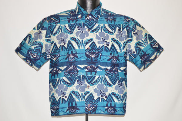 70s Iolani Blue Tribal Warrior Aloha Hawaiian Shirt Medium – The Captains  Vintage