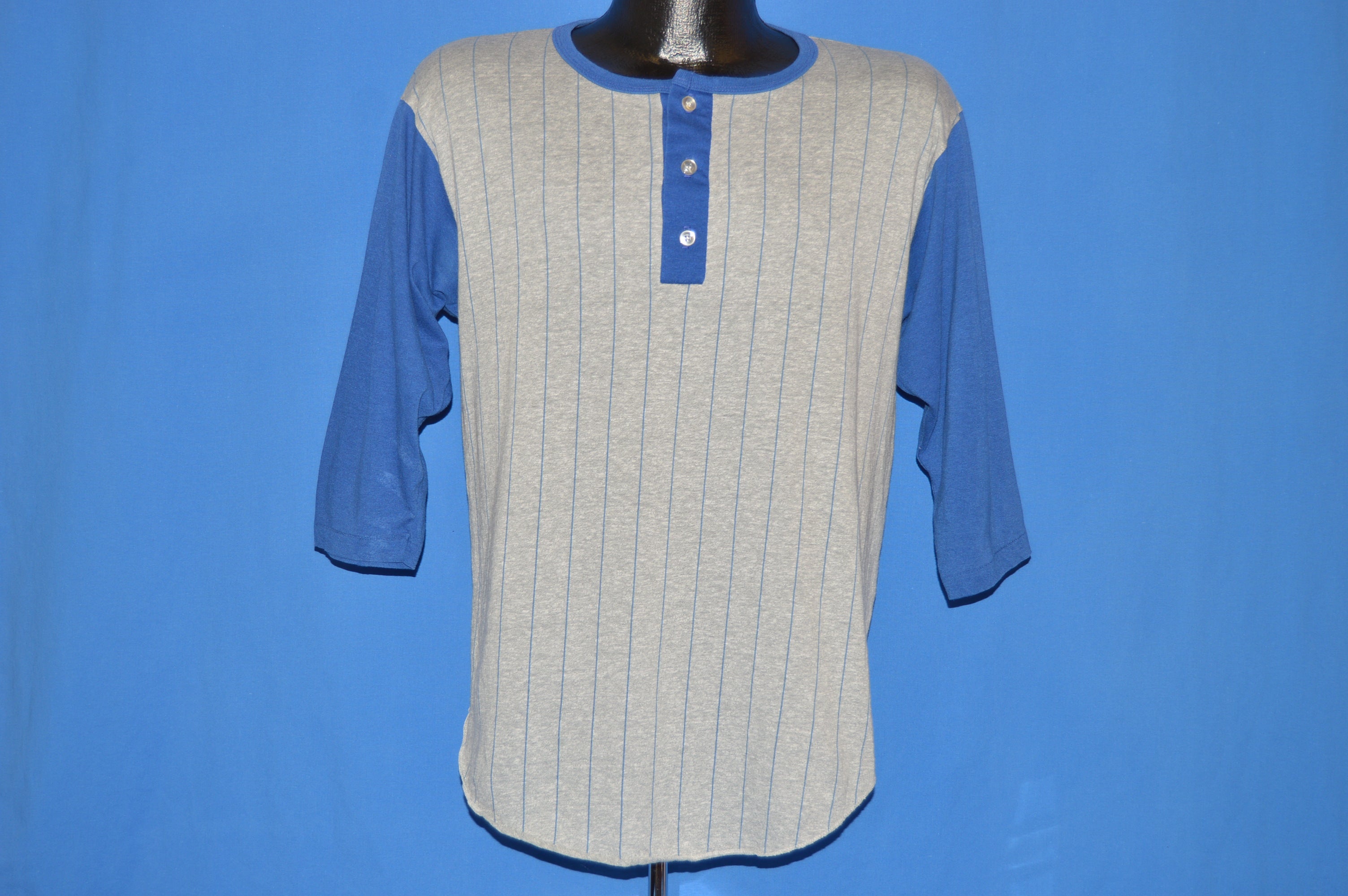 80s Striped Henley Baseball Jersey t-shirt Large - The Captains Vintage