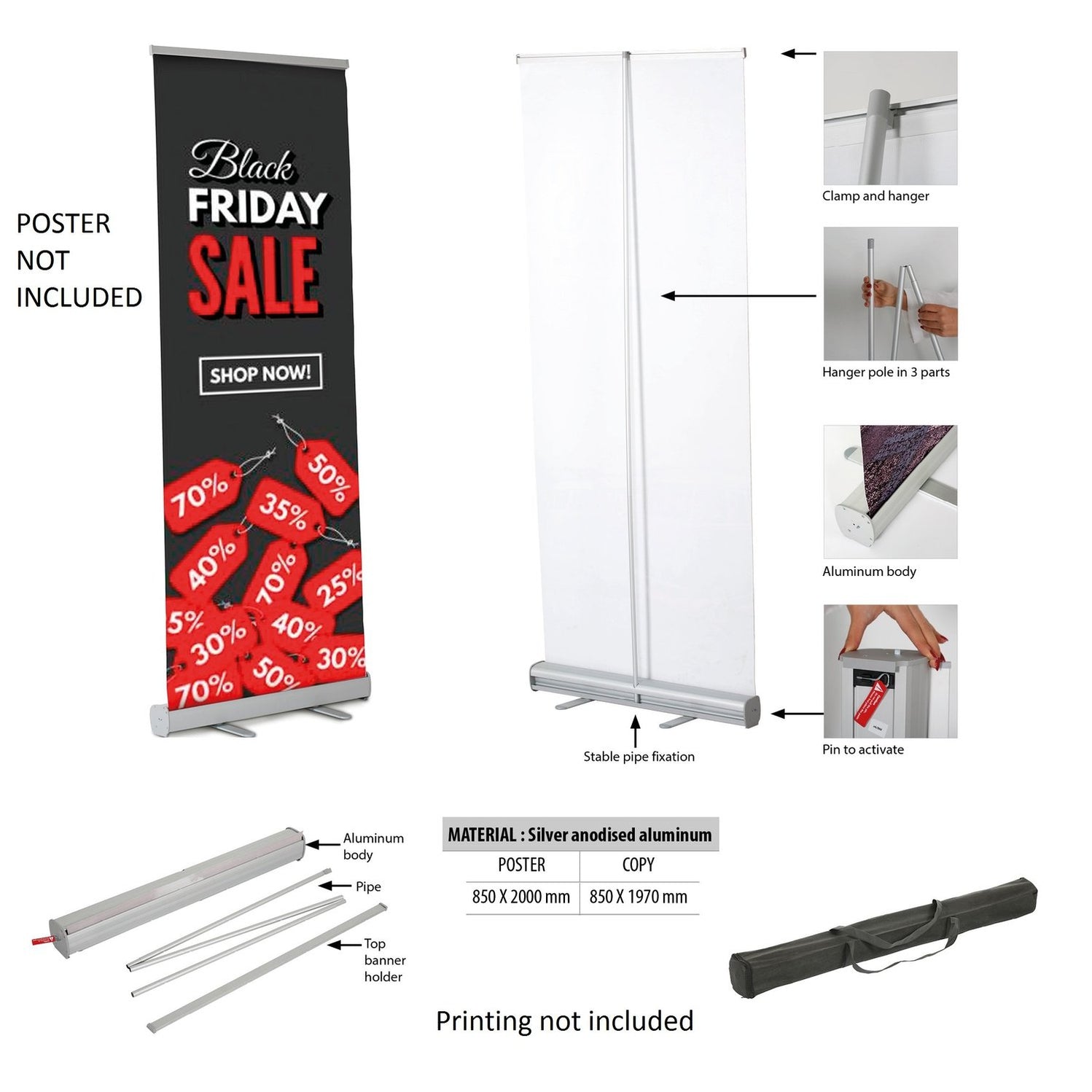 Retractable Banner Stand Indoor Pull Up Single Sided Roll Up Banner — Hang And Display 